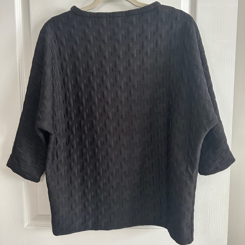 Textured Black Bow Detail Top - Size M - Picture 2 of 3